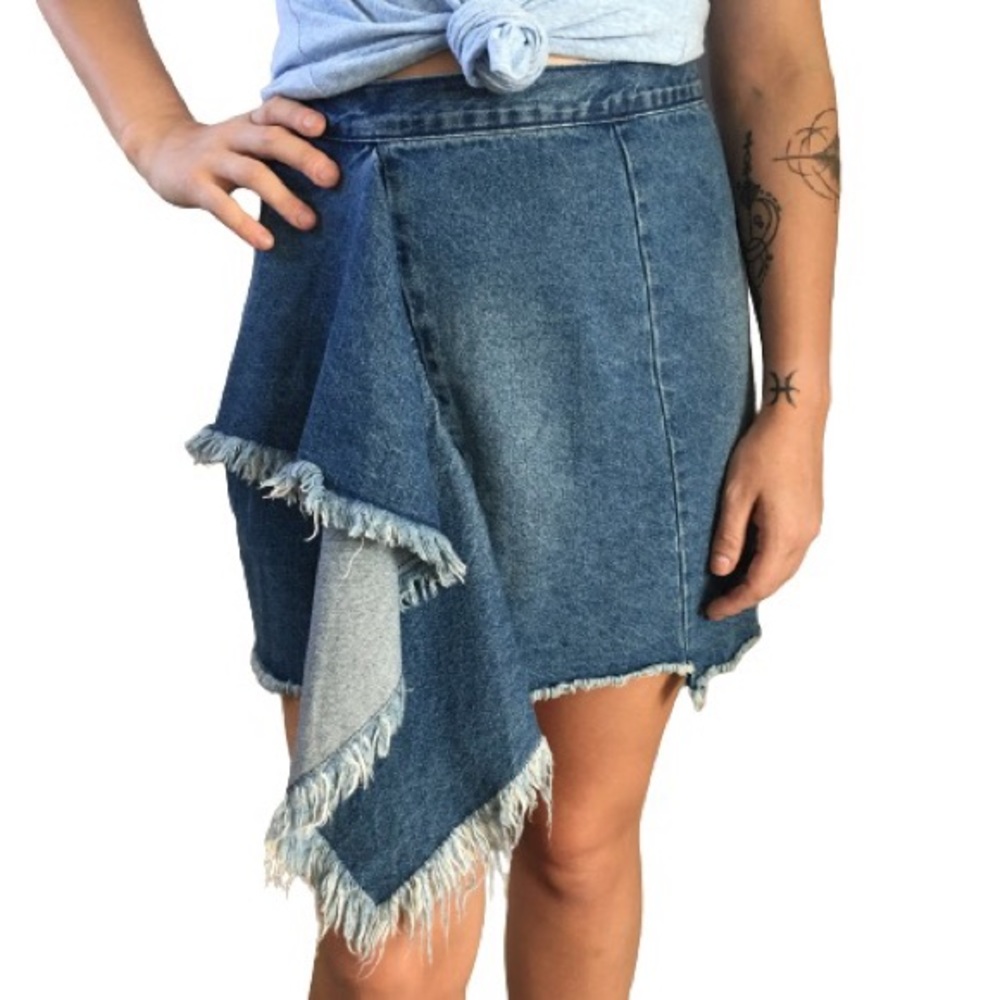 BLANKNYC Asymmetrical Kiltie Denim Skirt